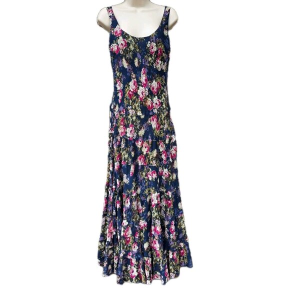 VTG Jones New York Size 8 y2k 2000s Blue Floral Maxi Dress Romantic Renaissance - Picture 1 of 6
